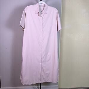 Minimalist Pink Shirt Dress - Button Up Midi w/ Pocket - Korean Brand Oatmeal L